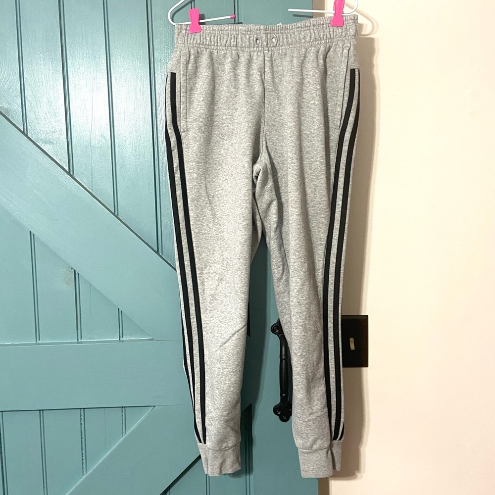 Adidas Cropped Joggers Fleece Sweat Pants Small Gray